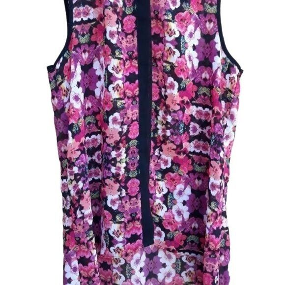 Nicole Tunic Top Sleeveless Button Down Blouse Pansy Floral Pink Black Sz XS - Picture 5 of 12